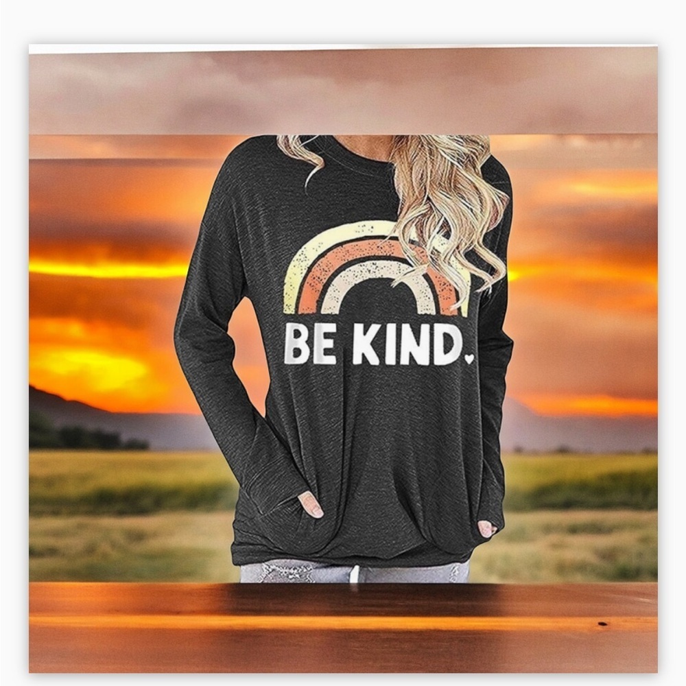 FuyxxmerBe Kind rainbow Sweatshirt with Pockets-like newSz M-L☀️Lake life!​​ - Picture 7 of 14